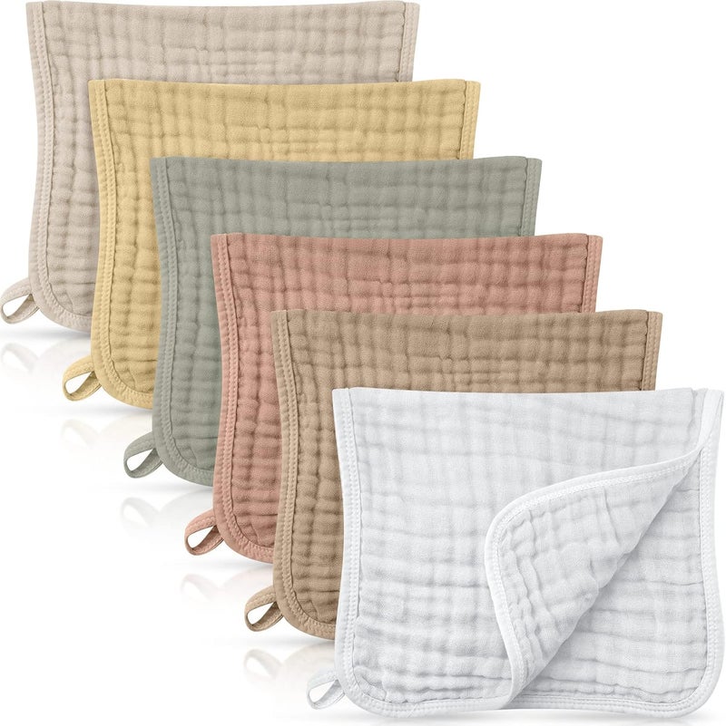 Irenare 6 Pack Muslin Burp Cloths Cotton Baby Burping Rags Large 20 x 10 Inch 6 Layers Spit up Rags Soft Absorbent Multicolor Wash Cloths Diapers for Newborn Baby Girl Boy (Light Color) - Image 1
